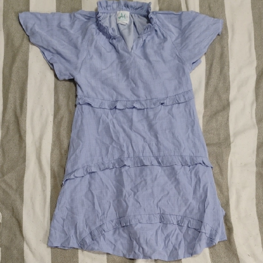 The Mint Julep Boutique Girls Small Light Blue Flirty Dress with Ruffles
